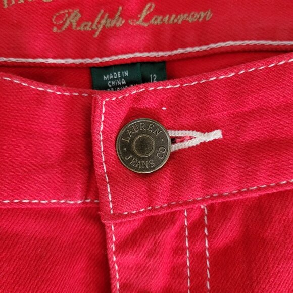 LRL Lauren Jeans Co Red Pants Size 12 Womens Cotton Straight Leg Stretch - Picture 3 of 7